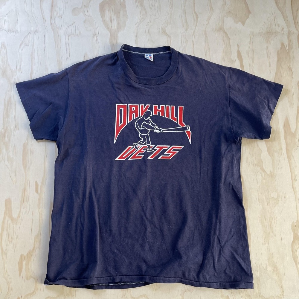 Vintage Russell Athletic Oak Hill Vets Shirt Mens XL Blue Baseball Tee T-Shirt